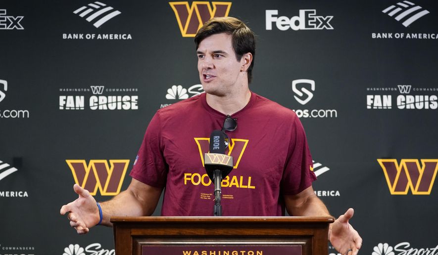 Former Washington player Ryan Kerrigan speaks with reporters about his recent retirement at the Washington Commanders&#39; NFL football training facility, Saturday, July 30, 2022 in Ashburn, Va. (AP Photo/Alex Brandon) **FILE**