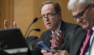 Sen. Pat Toomey, R-Pa., with Sen. Bill Cassidy, R-La., right, questions Department of the Treasury Secretary Janet Yellen as she testifies during a Senate Finance Committee hearing to examine President Joe Biden&#39;s proposed budget request for fiscal year 2023, on Capitol Hill, June 7, 2022, in Washington. (AP Photo/Manuel Balce Ceneta, File)