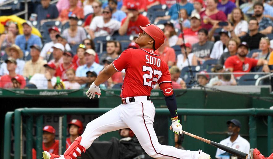 Washington Nationals right fielder Juan Soto (22) taking a swing during the 4th inning in a game against the St. Louis Cardinals at Nationals Park in Washington D.C., July 31, 2022. (Photo by All-Pro Reels)