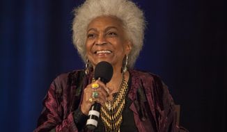 Actor Nichelle Nichols speaks during the Creation Entertainment&#39;s Official Star Trek Convention at The Westin O&#39;Hare in Rosemont, Ill., Sunday, June 8, 2014. Nichols, who gained fame as Lt. Ntoya Uhura on the original &amp;quot;Star Trek&amp;quot; television series, died Saturday, July 30, 2022, her family said. She was 89. (Photo by Barry Brecheisen/Invision/AP, File)