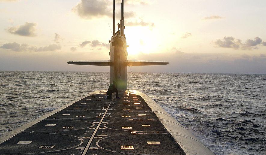 In this photo released by the U.S. Navy, the Ohio-class ballistic-missile submarine USS Wyoming approaches Naval Submarine Base Kings Bay, Ga., Jan. 9, 2008. A major United Nations meeting on the landmark nuclear Non-Proliferation Treaty is starting Monday, Aug. 1, 2022, after a long delay due to the COVID-19 pandemic, as Russia’s war in Ukraine has reanimated fears of nuclear confrontation and cranked up the urgency of trying reinforce the 50-year-old treaty. (Lt. Rebecca Rebarich/U.S. Navy via AP, File)