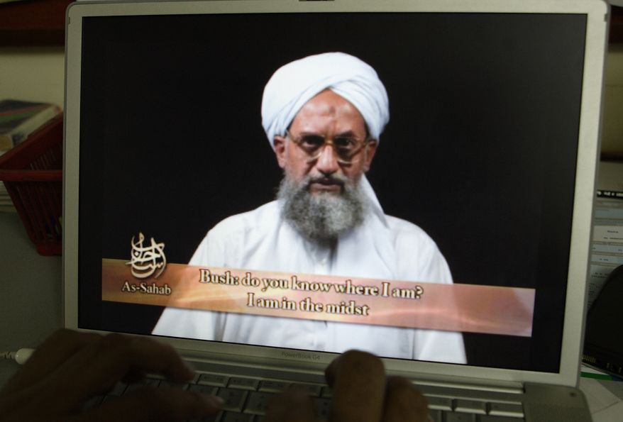 As seen on a computer screen from a DVD prepared by Al-Sahab production, Al Qaeda&#x27;s Ayman al-Zawahiri speaks in Islamabad, Pakistan, on June 20, 2006. Al-Zawahiri, the top Al Qaeda leader, was killed by the U.S. over the weekend in Afghanistan. President Joe Biden is scheduled to speak about the operation on Monday night, Aug. 1, 2022, from the White House in Washington. (AP Photo/B.K.Bangash, File)