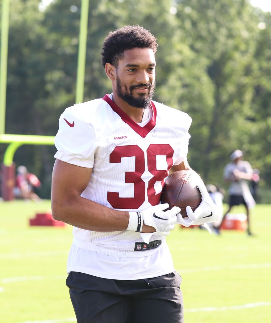 Washington Commanders Running Back Reggie Bonnafon (38) on the field at Day 5 of Training Camp at The Park in Ashburn VA on August 1st 2022. (Photo: Alyssa Howell)