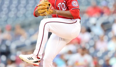 Starting Pitcher Josiah Gray (40) winding up to throw out the second pitch at the Washington Nationals vs St. Louis Cardinals at Nationals Park in Washington D.C. on July 31st 2022 (Photo: All-Pro Reels/Alyssa Howell)