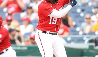 Infielder Josh Bell (19) in the batters box, about to take a swing at the pitch at the Washington Nationals vs St. Louis Cardinals at Nationals Park in Washington D.C. on July 31st 2022 (Photo: All-Pro Reels/Alyssa Howell)