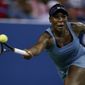 Venus Williams, of the United States, returns during a first-round match against Rebecca Marino, of Canada, at the Citi Open tennis tournament in Washington, Monday, Aug. 1, 2022. (AP Photo/Carolyn Kaster)