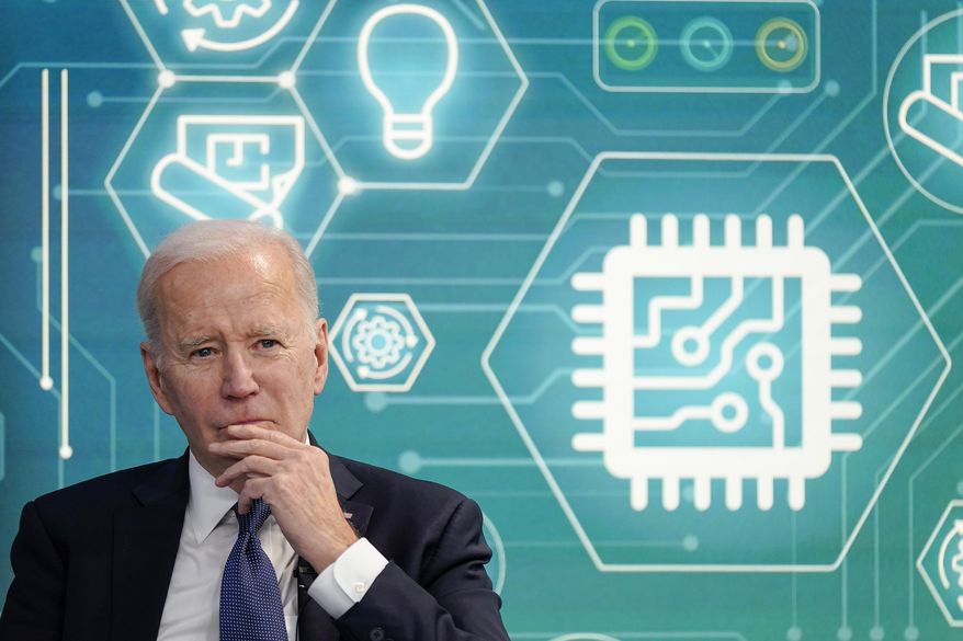 President Joe Biden attends an event to support legislation that would encourage domestic manufacturing and strengthen supply chains for computer chips in the South Court Auditorium on the White House campus, March 9, 2022, in Washington. Just hours before Senate Republican leader Mitch McConnell threatened to block a bill to revive the U.S. computer chip sector, senior Biden aides met on a Thursday morning to plan for that exact scenario. They decided to keep pushing and working bipartisan relationships with legislators developed over 18 months, leading to the passage of the $280 billion CHIPS and Science Act. (AP Photo/Patrick Semansky, File)
