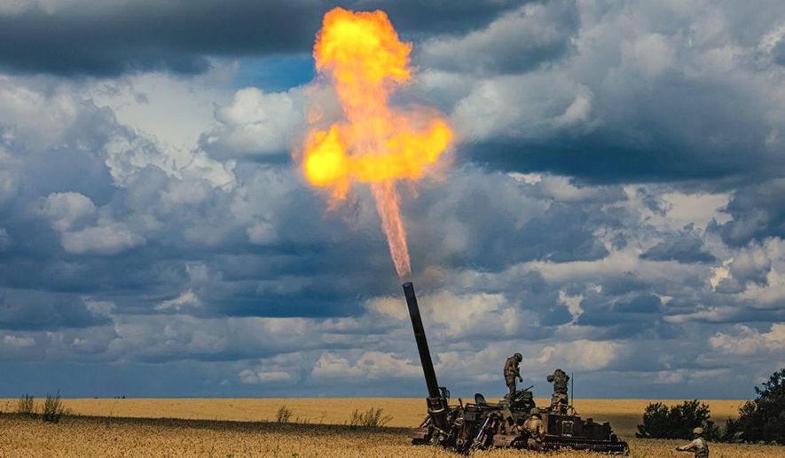In this handout photo released by the Russian Defense Ministry Press Service on July 22, 2022, Russian soldiers fire a 2S4 Tyulpan self-propelled heavy mortar from their position at an undisclosed location in Ukraine. Even as the Russian war machine crawls across Ukraine’s east, trying to achieve the Kremlin’s goal of securing a full control over the country’s industrial heartland of the Donbas, the Ukrainian forces are scaling up attacks to reclaim territory in the south. (Russian Defense Ministry Press Service via AP, File)