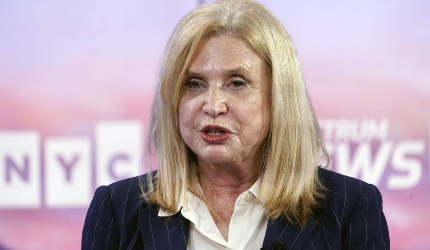 Rep. Carolyn Maloney speaks during New York&#x27;s 12th Congressional District Democratic primary debate hosted by Spectrum News NY1 and WNYC at the CUNY Graduate Center, Tuesday, Aug. 2, 2022, in New York. (AP Photo/Mary Altaffer, Pool)