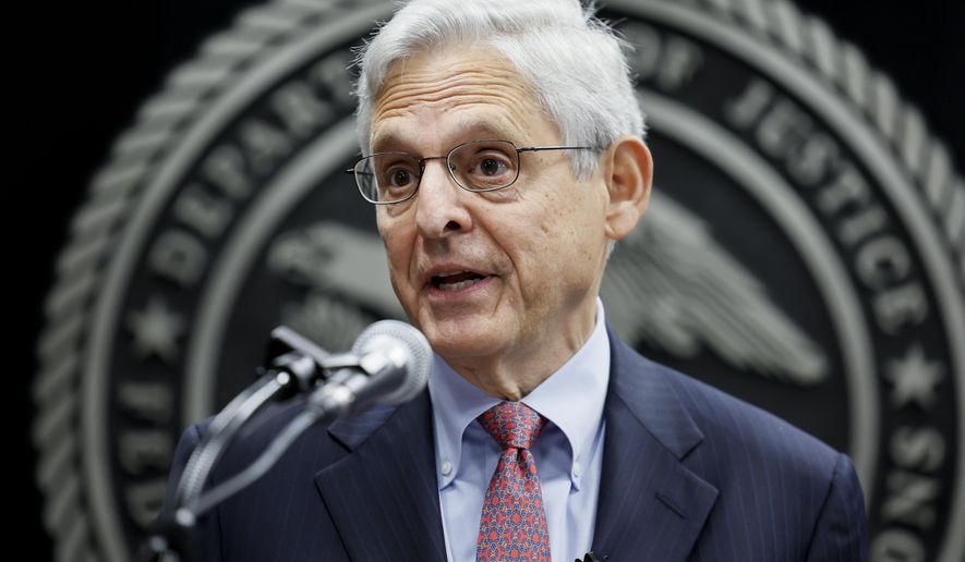 Attorney General Merrick Garland speaks during an event to swear in the new director of the federal Bureau of Prisons Colette Peters at BOP headquarters in Washington, Tuesday, Aug. 2, 2022. (Evelyn Hockstein/Pool Photo via AP)