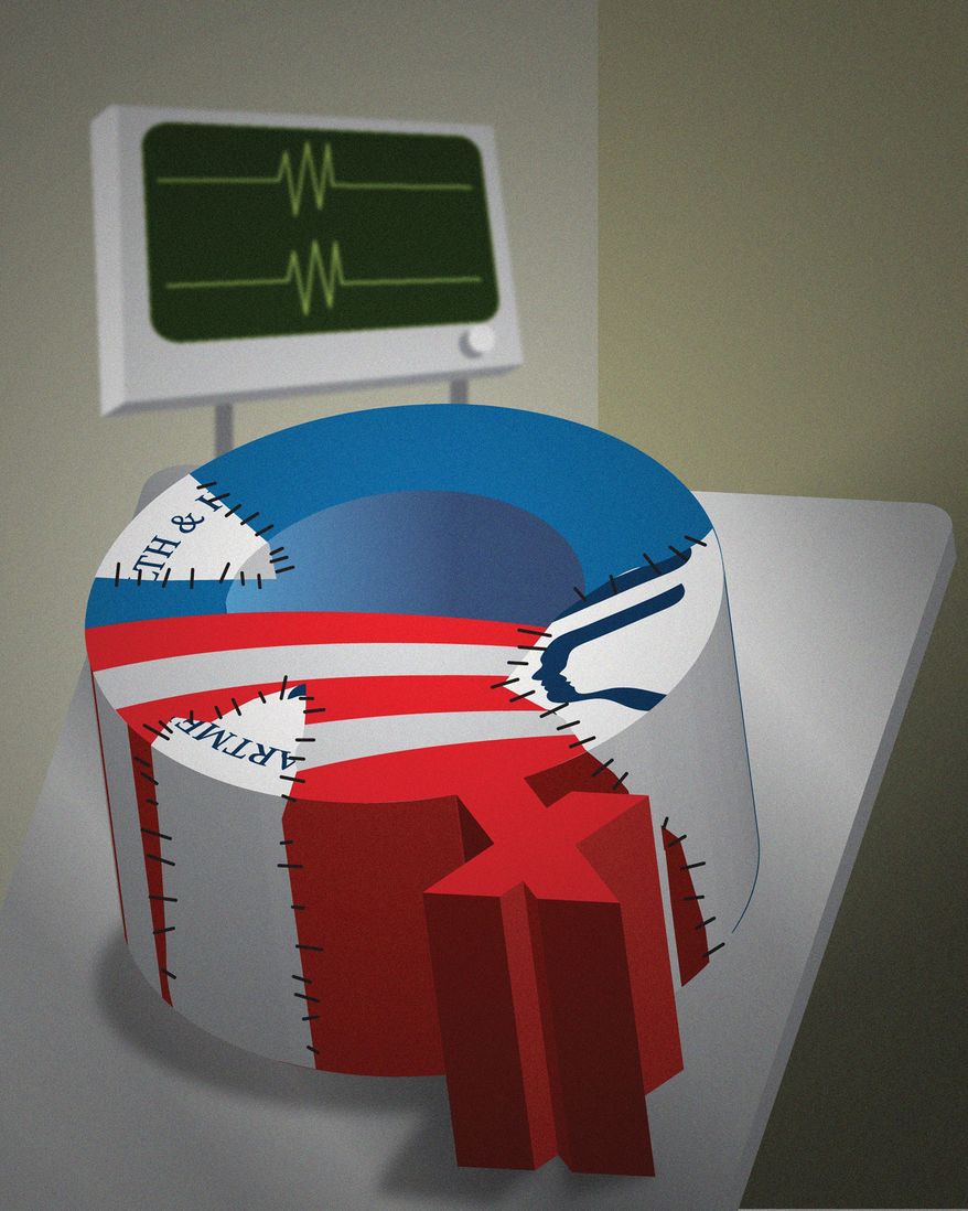Democrats use Medicare to pay for Obamacare illustration by Linas Garsys / The Washington Times