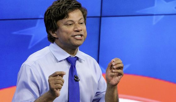 In this June 20, 2018, file photo, Michigan Democratic gubernatorial candidate Shri Thanedar gestures during a debate in Grand Rapids, Mich. Thanedar won Michigan&#39;s 13th Congressional Democratic primary on Tuesday, Aug. 2, 2022, topping a field of nine candidates in a district that covers most of Detroit and potentially leaving the city next term without Black representation in Congress for the first time since the early 1950s. (Michael Buck/Wood-TV8 via AP, POOL, File)