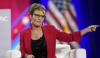 Former Alaska Gov. Sarah Palin speaks at the Conservative Political Action Conference (CPAC) in Dallas, Thursday, Aug. 4, 2022. (AP Photo/LM Otero) ** FILE **