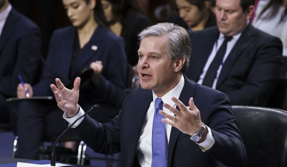 FBI Director Christopher A. Wray testifies at a Senate Judiciary Committee oversight hearing, at the U.S. Capitol in Washington, Thursday, Aug. 4, 2022. (AP Photo/J. Scott Applewhite)