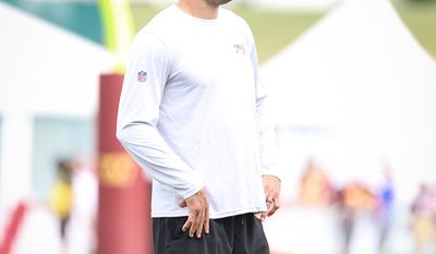 Former Washington Commanders Defensive End Ryan Kerrigan watches pracitce from the sideline at Training Camp  at The Park in Ashburn VA on August 5th 2022 (Photo: Alyssa Howell)