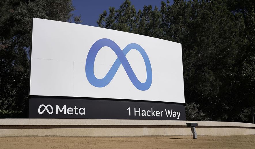Facebook&#39;s Meta logo sign is seen at the company headquarters in Menlo Park, Calif., on, Oct. 28, 2021. Facebook owner Meta is quietly curtailing some of the safeguards designed to thwart voting misinformation or foreign interference in elections even as the U.S. Midterms approach. (AP Photo/Tony Avelar, File)