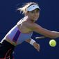 Paula Badosa, of Spain, hits a forehand to Coco Gauff, of the United States, at the Mubadala Silicon Valley Classic tennis tournament in San Jose, Calif., Friday, Aug. 5, 2022. (AP Photo/Godofredo A. Vásquez)