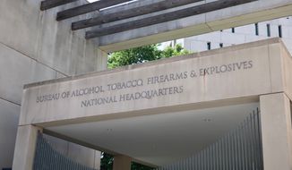 WASHINGTON, DC - JUNE 8, 2019: Bureau of Alcohol, Tobacco, Firearms and Explosives - ATF - Department of Justice - sign at headquarters building. File photo credit: DCStockPhotography via Shutterstock.