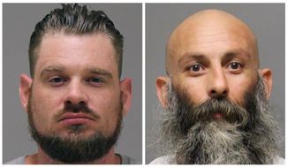 This photo combo of images provided by the Kent County Sheriff and Delaware Department of Justice, respectively, shows Adam Dean Fox, left, and Barry Croft Jr. on April 8, 2022. The men who are accused of crafting a plan to kidnap Michigan Gov. Gretchen Whitmer in 2020 and ignite a national rebellion are facing a second trial with jury selection starting Tuesday, Aug. 9, 2022, months after a jury couldn&#39;t reach a verdict on the pair while acquitting two others in the case. (Kent County Sheriff and Delaware Department of Justice via AP, File)