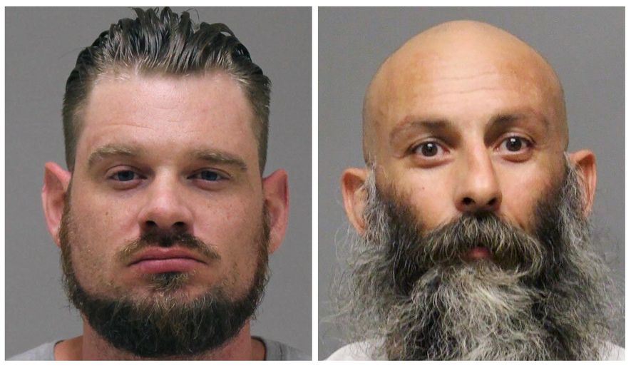 This photo combo of images provided by the Kent County Sheriff and Delaware Department of Justice, respectively, shows Adam Dean Fox, left, and Barry Croft Jr. on April 8, 2022. The men who are accused of crafting a plan to kidnap Michigan Gov. Gretchen Whitmer in 2020 and ignite a national rebellion are facing a second trial with jury selection starting Tuesday, Aug. 9, 2022, months after a jury couldn&#39;t reach a verdict on the pair while acquitting two others in the case. (Kent County Sheriff and Delaware Department of Justice via AP, File)