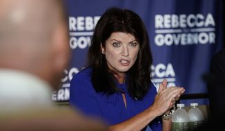 Wisconsin Republican gubernatorial candidate Rebecca Kleefisch participates in a round table discussion in Pewaukee, Wis., Aug. 2, 2022. Establishment Republicans including former Vice President Mike Pence and former Gov. Scott Walker have endorsed Kleefisch, who along with Walker survived a 2012 recall effort. (AP Photo/Morry Gash, File)