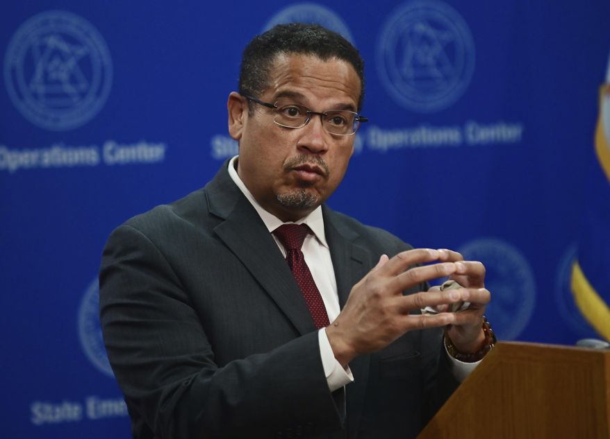 In this May 27, 2020, file photo, Minnesota Attorney General Keith Ellison answers questions during a news conference in St. Paul, Minn. (John Autey/Pioneer Press via AP, Pool, File)