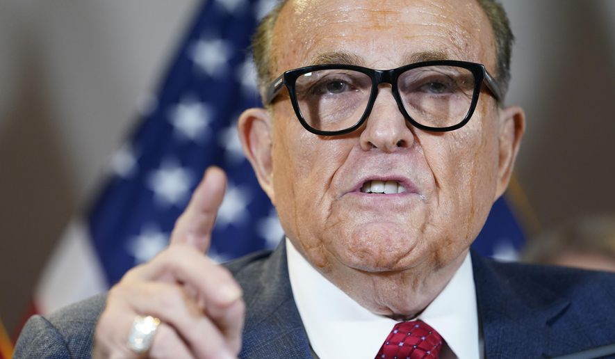 Former New York Mayor Rudy Giuliani, a lawyer for President Donald Trump, speaks during a news conference at the Republican National Committee headquarters, Nov. 19, 2020, in Washington. (AP Photo/Jacquelyn Martin, File)