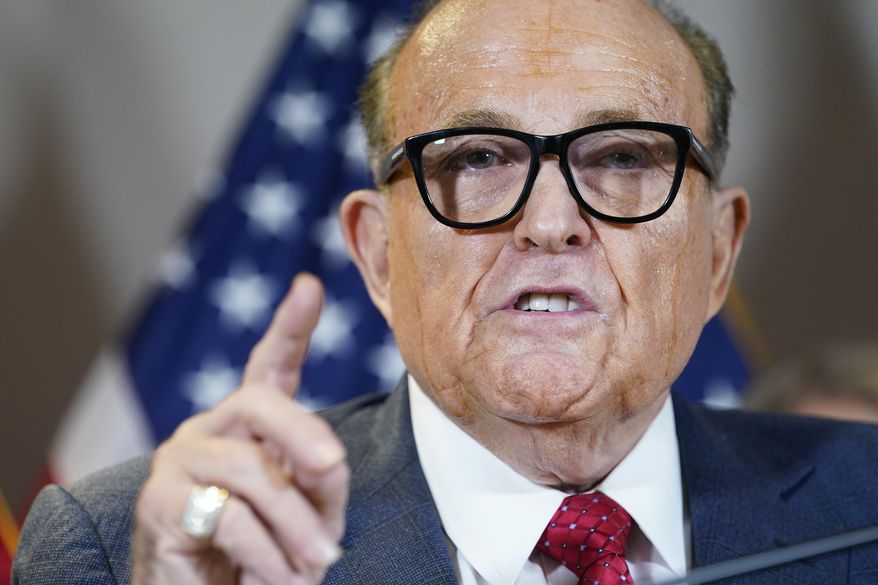 Former New York Mayor Rudy Giuliani, a lawyer for President Donald Trump, speaks during a news conference at the Republican National Committee headquarters, Nov. 19, 2020, in Washington. (AP Photo/Jacquelyn Martin, File)