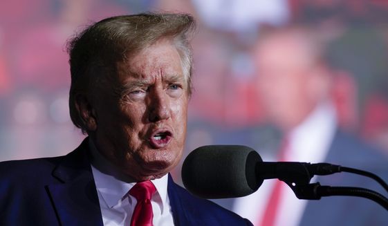 Former President Donald Trump speaks at a rally Friday, Aug. 5, 2022, in Waukesha, Wis. (AP Photo/Morry Gash) ** FILE **