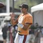 Tampa Bay Buccaneers quarterback Tom Brady during an NFL football training camp practice Wednesday, Aug. 10, 2022, in Tampa, Fla. (AP Photo/Chris O&#39;Meara) **FILE**