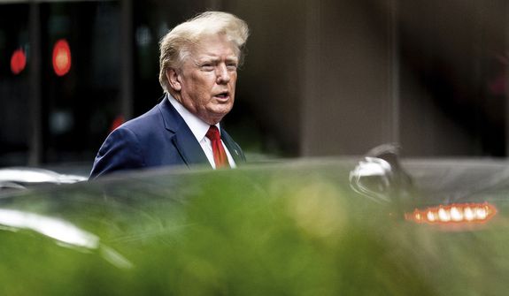 Former President Donald Trump departs Trump Tower, Wednesday, Aug. 10, 2022, in New York, on his way to the New York attorney general&#39;s office for a deposition in civil investigation. (AP Photo/Julia Nikhinson)