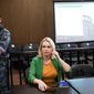 Marina Ovsyannikova, a former Russian state TV journalist who quit after making an on-air protest of Russia&#39;s military operation in Ukraine, sits in a court room prior to a hearing in Moscow, Russia, Thursday, July 28, 2022. Russian authorities on Wednesday raided the home of a former state TV journalist who quit after making an on-air protest against Moscow&#39;s special military operation in Ukraine. The case against Marina Ovsyannikova was launched under a law that penalizes statements against the military. (AP Photo/Alexander Zemlianichenko, File)