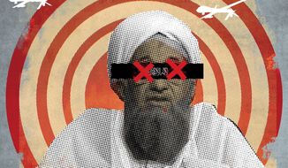 Illustration on U.S. intelligence, Al-Zawahiri&#39;s death and the war on terror by Linas Garsys/The Washington Times