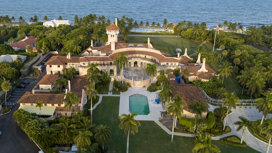 An aerial view of President Donald Trump&#39;s Mar-a-Lago estate is seen Wednesday, Aug. 10, 2022, in Palm Beach, Fla. The FBI searched Trump&#39;s Mar-a-Lago estate as part of an investigation into whether he took classified records from the White House to his Florida residence, people familiar with the matter said Monday. (AP Photo/Steve Helber)