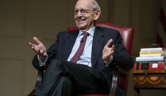 Then-Supreme Court Justice Stephen Breyer speaks during an event at the Library of Congress for the 2022 Supreme Court Fellows Program hosted by the Law Library of Congress, Feb. 17, 2022, in Washington. Breyer has become the honorary co-chairman of a nonpartisan group devoted to education about the Constitution. Breyer joins Justice Neil Gorsuch at a time of intense political polarization and rising skepticism about the court&#39;s independence. (AP Photo/Evan Vucci, Pool, File)