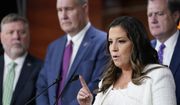 Rep. Elise Stefanik, R-N.Y., speaks during a news conference on Capitol Hill in Washington, Friday, Aug. 12, 2022, on the FBI serving a search warrant at former President Donald Trump&#39;s home in Florida. She is joined by, from left, Rep. Rick Crawford, R-Ark., Rep. Trent Kelly, R-Miss., and House Intelligence Committee ranking member Rep Mike Turner, R-Ohio. (AP Photo/Susan Walsh)