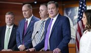 House Intelligence Committee ranking member Rep Mike Turner, R-Ohio, second from right, speaks during a news conference on Capitol Hill in Washington, Friday, Aug. 12, 2022, on the FBI serving a search warrant at former President Donald Trump&#39;s home in Florida.Turner is joined by, from left, Rep. Rick Crawford, R-Ark., Rep. Trent Kelly, R-Miss., Rep. Brian Fitzpatrick, R-Pa., and Rep. Elise Stefanik, R-N.Y. (AP Photo/Susan Walsh)