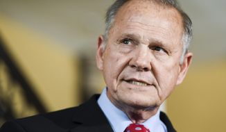 Former Alabama Chief Justice Roy Moore announces his run for the Republican nomination for U.S. Senate on June 20, 2019, in Montgomery, Ala. A federal jury awarded Republican Moore $8.2 million in damages Friday, Aug. 12, 2022, after finding that a Democratic-aligned super PAC defamed him in an advertisement during the 2017 U.S. Senate race in Alabama. (AP Photo/Julie Bennett, File)
