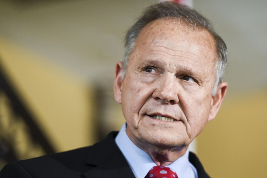 Former Alabama Chief Justice Roy Moore announces his run for the Republican nomination for U.S. Senate on June 20, 2019, in Montgomery, Ala. A federal jury awarded Republican Moore $8.2 million in damages Friday, Aug. 12, 2022, after finding that a Democratic-aligned super PAC defamed him in an advertisement during the 2017 U.S. Senate race in Alabama. (AP Photo/Julie Bennett, File)