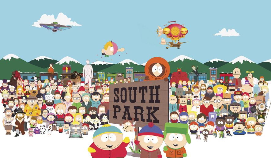 This image released by Comedy Central shows the cast of the animated series, &amp;quot;South Park.&amp;quot; For 25 years, &amp;quot;South Park&amp;quot; has viewed the world through the eyes of Stan, Kyle, Kenny and Cartman, four bratty, perpetually bundled-up youngsters in an unhinged Colorado cartoon town. To celebrate their silver anniversary this year, a concert in Colorado sings the show&#39;s songs. (Comedy Central via AP)
