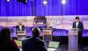 New York&#39;s 12th Congressional District Democratic primary candidates, Rep. Carolyn Maloney, left, Rep. Jerry Nadler, center, and attorney Suraj Patel, right, stand at podiums during a debate moderated by Brigid Bergin, seated left, WNYC senior politics reporter, and Errol Louis, seated right, NY1 politics anchor, Aug. 2, 2022, in New York. Early, in-person voting began Saturday, Aug. 13, 2022, in New York&#39;s congressional party primaries, which will set the final field for a slew of competitive contests in the general election this autumn. (AP Photo/Mary Altaffer, Pool, File)