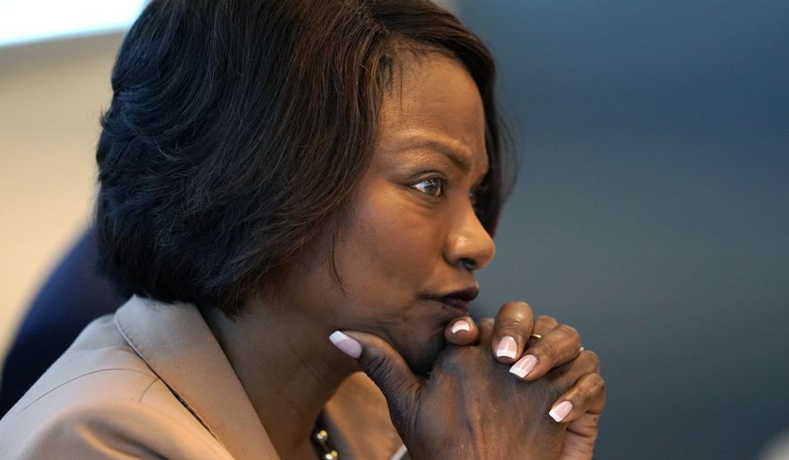 Rep. Val Demings, D-Fla., participates in a roundtable discussion about Congress passing the inflation bill and the high cost of prescription drugs, Monday, Aug. 15, 2022, at the Borinquen Medical Center in Miami. Demings is running for the U.S. Senate against incumbent Sen. Marco Rubio. (AP Photo/Lynne Sladky)