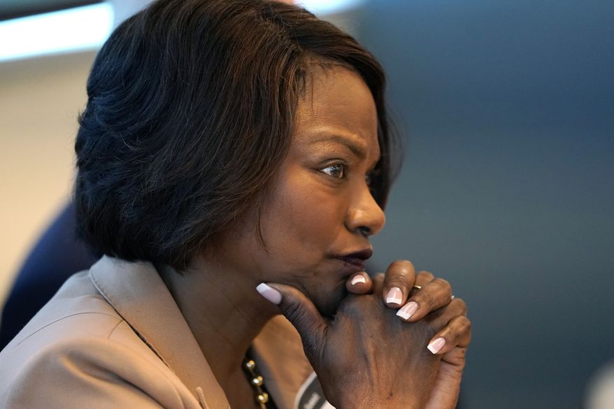 Rep. Val Demings, D-Fla., participates in a roundtable discussion about Congress passing the inflation bill and the high cost of prescription drugs, Monday, Aug. 15, 2022, at the Borinquen Medical Center in Miami. Demings is running for the U.S. Senate against incumbent Sen. Marco Rubio. (AP Photo/Lynne Sladky)