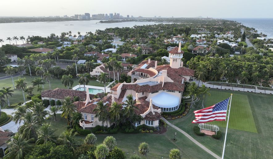 This is an aerial view of President Donald Trump&#x27;s Mar-a-Lago estate, Wednesday, Aug. 10, 2022, in Palm Beach, Fla. The FBI searched Trump&#x27;s Mar-a-Lago estate as part of an investigation into whether he took classified records from the White House to his Florida residence, people familiar with the matter said Monday. (AP Photo/Steve Helber)