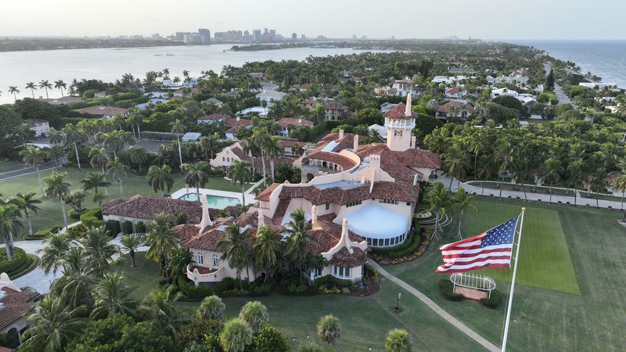 This is an aerial view of President Donald Trump&#x27;s Mar-a-Lago estate, Wednesday, Aug. 10, 2022, in Palm Beach, Fla. The FBI searched Trump&#x27;s Mar-a-Lago estate as part of an investigation into whether he took classified records from the White House to his Florida residence, people familiar with the matter said Monday. (AP Photo/Steve Helber)