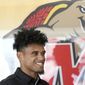 University of Maryland quarterback Taulia Tagovailoa speaks during the team&#39;s college football media day, Wednesday, Aug. 3, 2022, in College Park, Md. (AP Photo/Steve Ruark) **FILE**