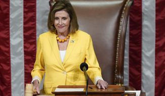 House Speaker Nancy Pelosi of Calif., finishes the vote to approve the Inflation Reduction Act in the House chamber at the Capitol in Washington, Friday, Aug. 12, 2022. A divided Congress gave final approval Friday to Democrats&#39; flagship climate and health care bill. (AP Photo/Patrick Semansky)