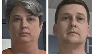 These booking photos released Oct. 9, 2021, by the West Virginia Regional Jail and Correctional Facility Authority show Jonathan Toebbe and his wife, Diana Toebbe.  (West Virginia Regional Jail and Correctional Facility Authority via AP, File)