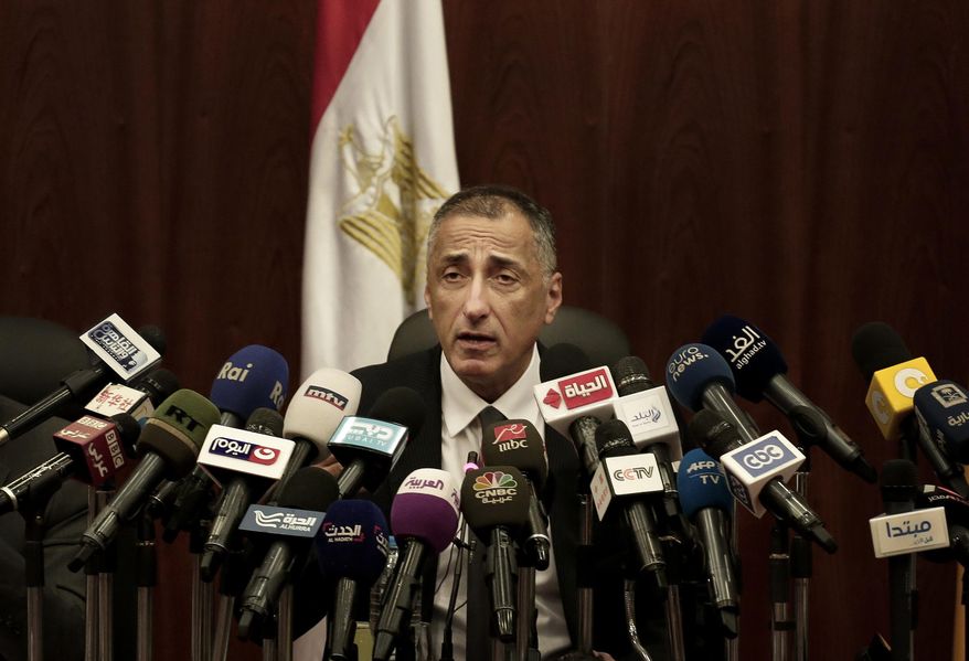 FILE - Egyptian Central Bank Governor Tarek Amer speaks during a press conference at the Central Bank of Egypt in Cairo, Nov. 3, 2016. Amer resigned as the country has struggled to address its financial woes. According to a Wednesday, Aug. 17, 2022 statement from President Abdel Fattah el-Sissi&#39;s office, el-Sissi accepted the resignation and named him a presidential adviser. The brief statement offered no reason for Amer’s resignation and no replacement was immediately named. (AP Photo/Nariman El-Mofty, File)