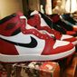 In a wide array of colors, the original models of the shoe that Michael Jordan wore in the NBA in 1985 sit in a row at a shoe collectors&#x27; show at Niketown in Denver on Friday, Feb. 18, 2005. (AP Photo/David Zalubowski) **FILE**